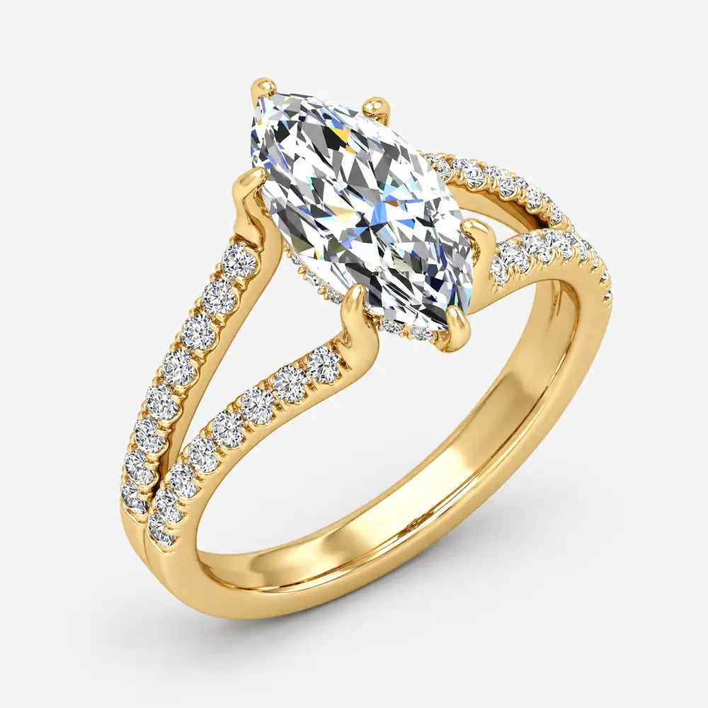 IGI Certified Lab Grown Marquise Diamond Side Split Shank Engagement Ring in Gold & Platinum - 1-5ct