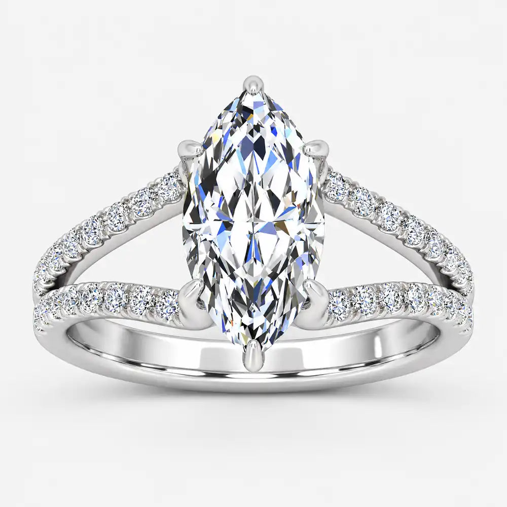IGI Certified Lab Grown Marquise Diamond Side Split Shank Engagement Ring in Gold & Platinum - 1-5ct