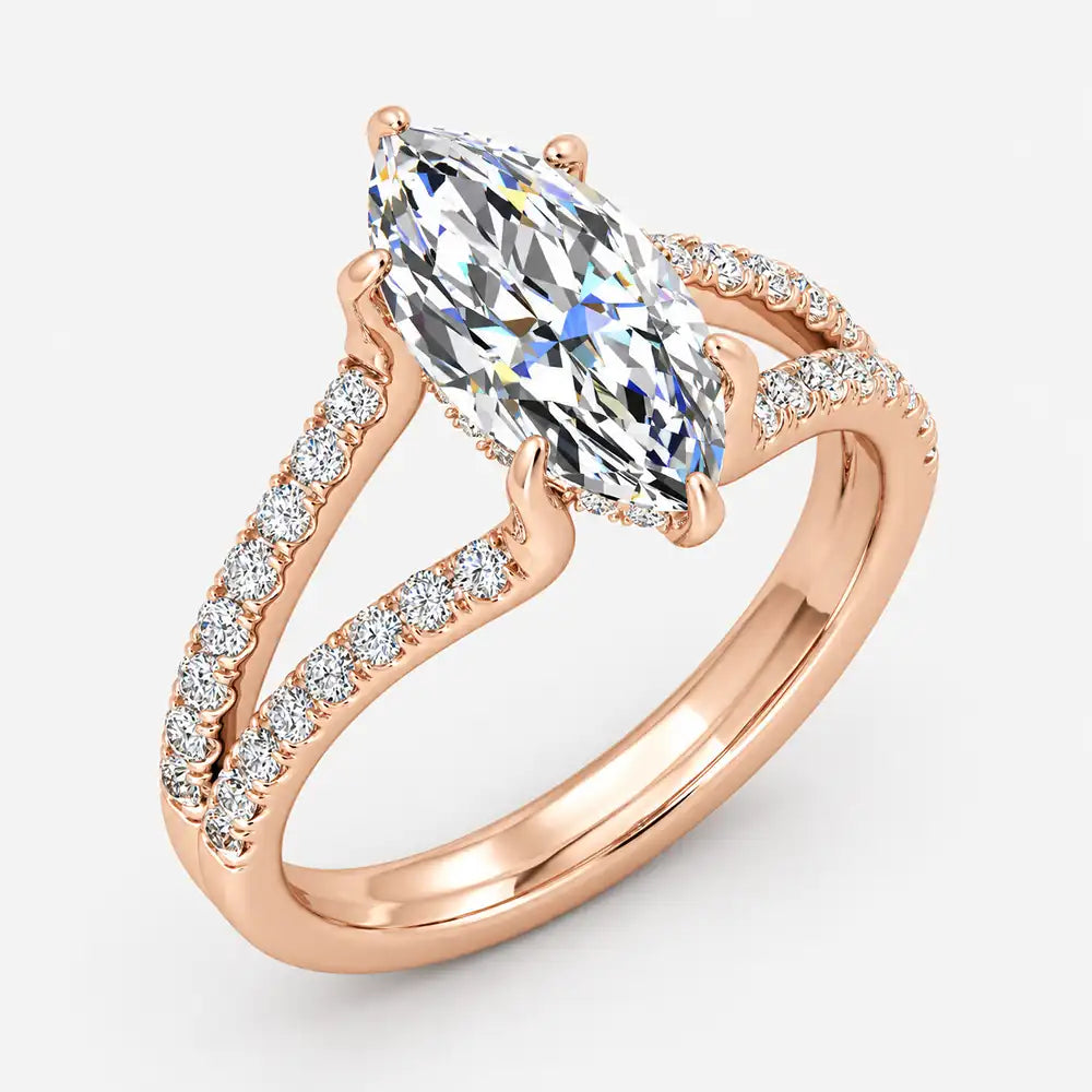 IGI Certified Lab Grown Marquise Diamond Side Split Shank Engagement Ring in Gold & Platinum - 1-5ct