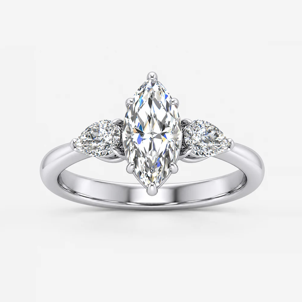 IGI Certified Three Stone Marquise and Pear Diamond Trilogy Ring in Platinum & Gold