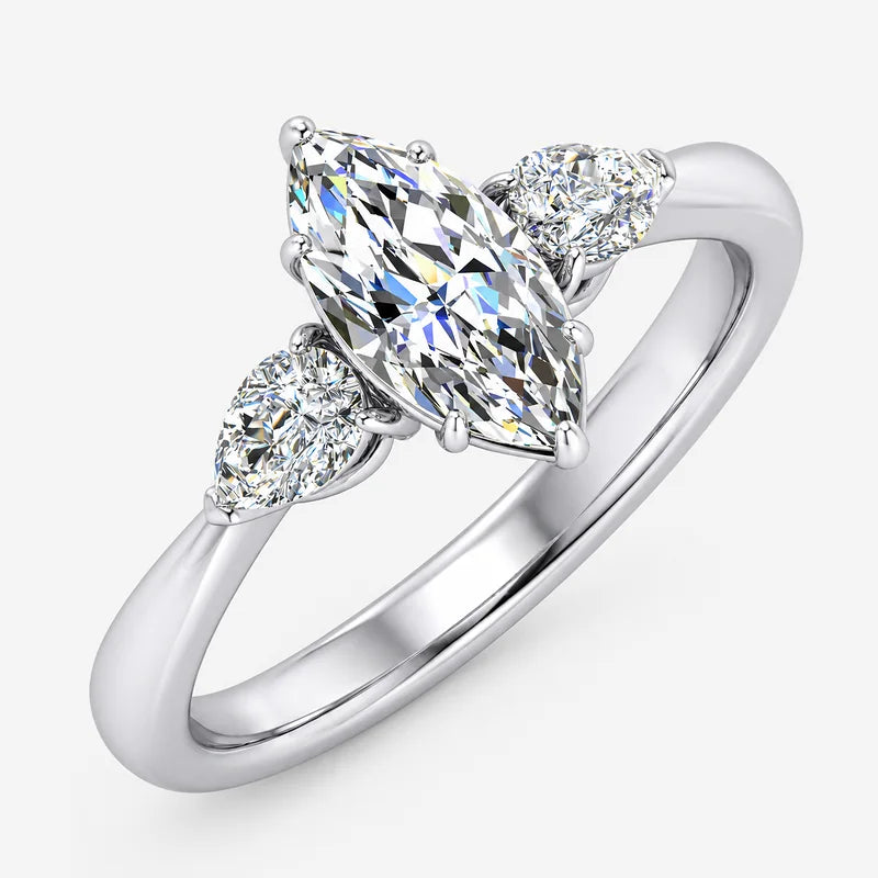 IGI Certified Three Stone Marquise and Pear Diamond Trilogy Ring in Platinum & Gold