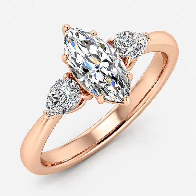 IGI Certified Three Stone Marquise and Pear Diamond Trilogy Ring in Platinum & Gold