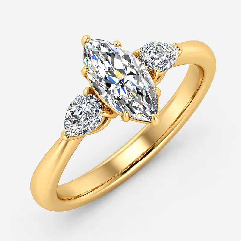 IGI Certified Three Stone Marquise and Pear Diamond Trilogy Ring in Platinum & Gold