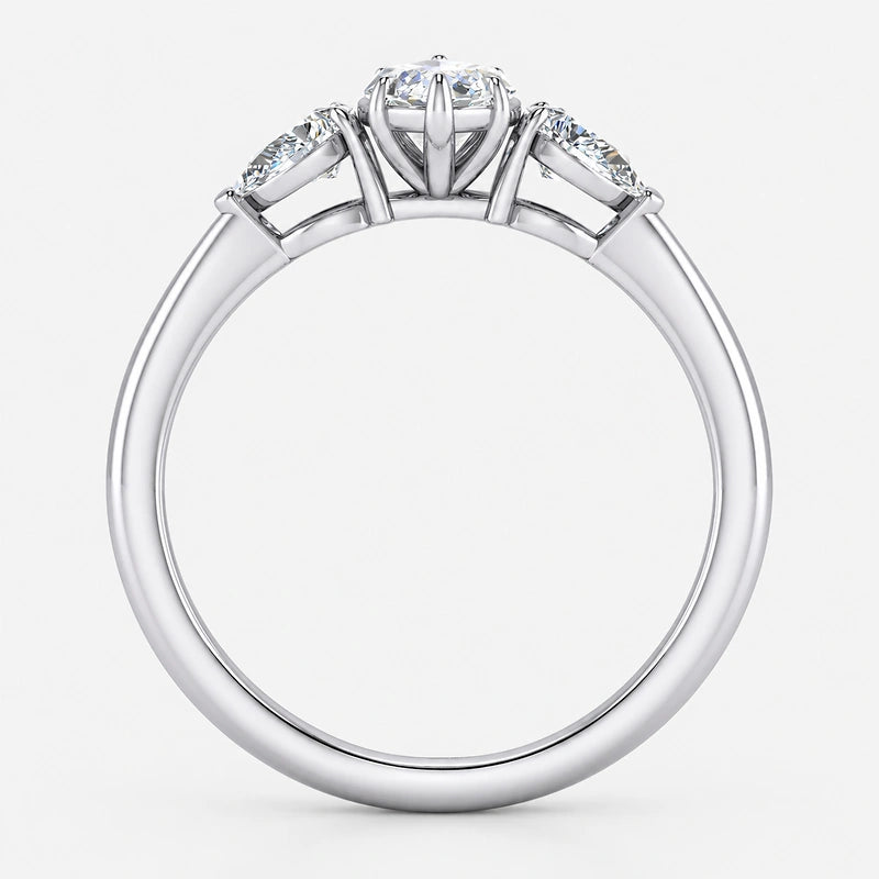 IGI Certified Three Stone Marquise and Pear Diamond Trilogy Ring in Platinum & Gold