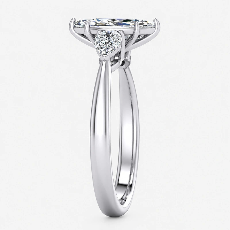 IGI Certified Three Stone Marquise and Pear Diamond Trilogy Ring in Platinum & Gold