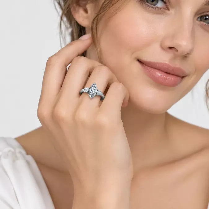 IGI Certified Three Stone Marquise and Pear Diamond Trilogy Ring in Platinum & Gold