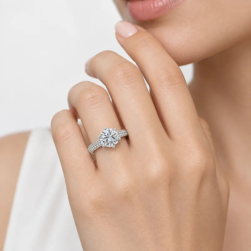 IGI Certified Lab Grown Round Brilliant Cut Diamond Solitaire Engagement Ring with Multi-Row Pavé Band in Gold & Platinum - 1-5ct