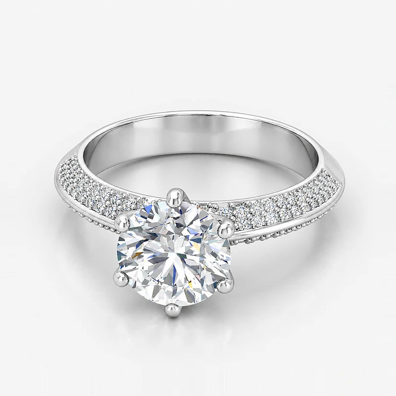 IGI Certified Lab Grown Round Brilliant Cut Diamond Solitaire Engagement Ring with Multi-Row Pavé Band in Gold & Platinum - 1-5ct