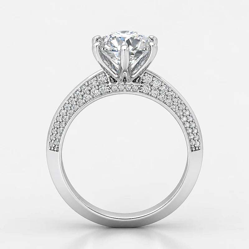 IGI Certified Lab Grown Round Brilliant Cut Diamond Solitaire Engagement Ring with Multi-Row Pavé Band in Gold & Platinum - 1-5ct