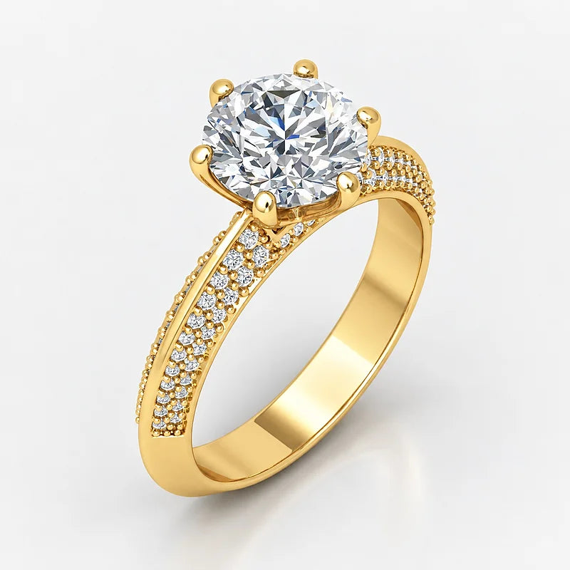 IGI Certified Lab Grown Round Brilliant Cut Diamond Solitaire Engagement Ring with Multi-Row Pavé Band in Gold & Platinum - 1-5ct
