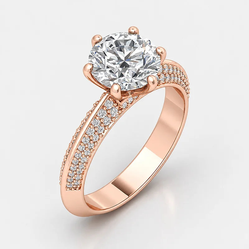 IGI Certified Lab Grown Round Brilliant Cut Diamond Solitaire Engagement Ring with Multi-Row Pavé Band in Gold & Platinum - 1-5ct