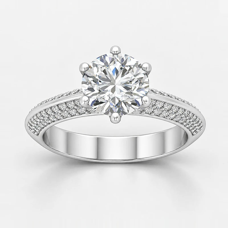 IGI Certified Lab Grown Round Brilliant Cut Diamond Solitaire Engagement Ring with Multi-Row Pavé Band in Gold & Platinum - 1-5ct