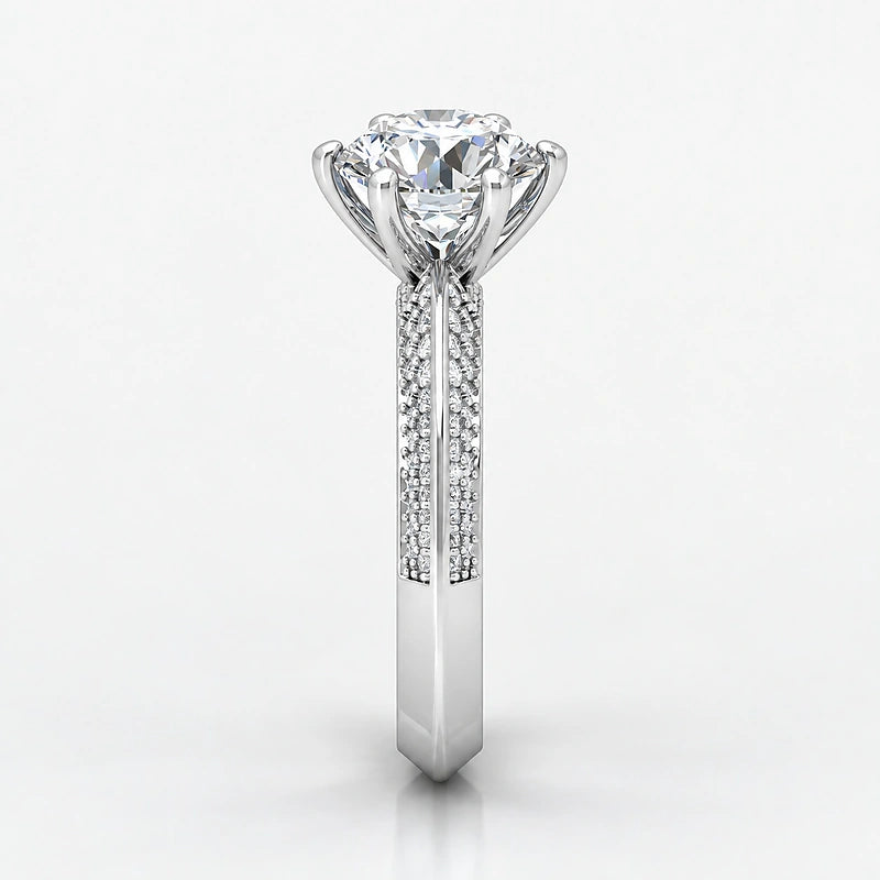 IGI Certified Lab Grown Round Brilliant Cut Diamond Solitaire Engagement Ring with Multi-Row Pavé Band in Gold & Platinum - 1-5ct
