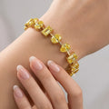 12.04Ct, Multi Shape Fancy Vivid Yellow Diamond Tennis Bracelet In 18K Yellow Gold - 15Grams