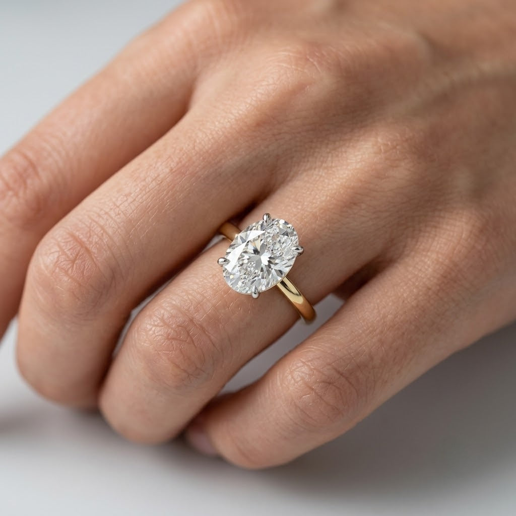 10.50CT IGI E/VS Oval Diamond Hidden Halo Engagement Ring in Two-Tone
