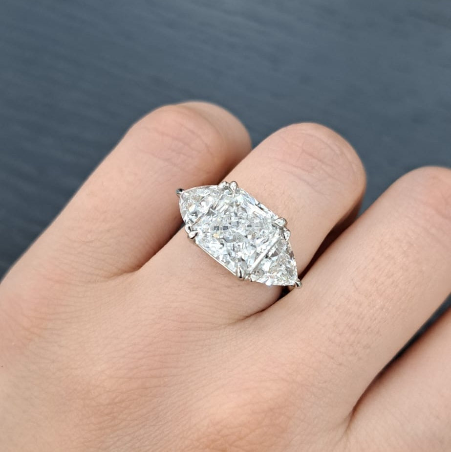 Clearance E/VS 6.00Ct IGI Certified Radiant Cut Diamond Trilogy Ring In Platinum