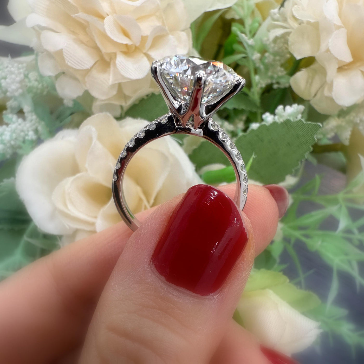 Certified Lab Round Diamond Engagement Ring with Side Stones in Platinum 8.00Ct F/VS