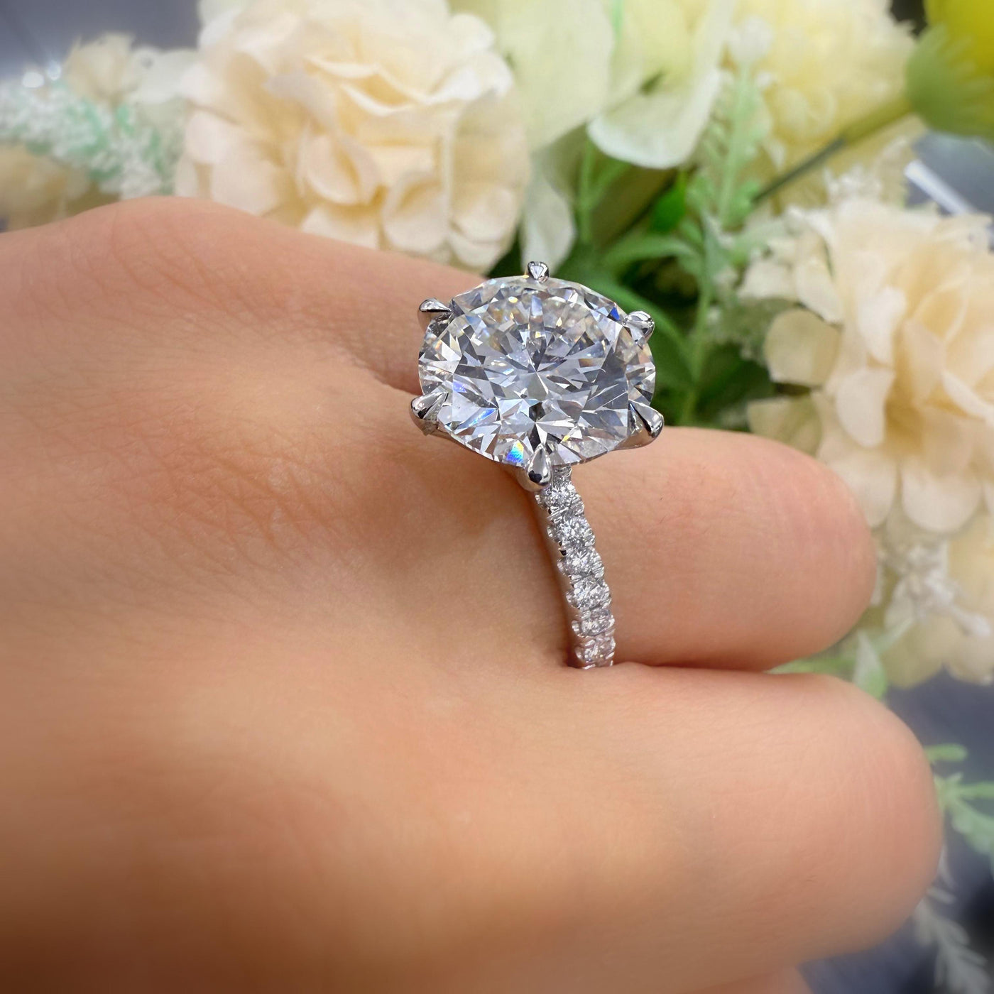 Certified Lab Round Diamond Engagement Ring with Side Stones in Platinum 8.00Ct F/VS