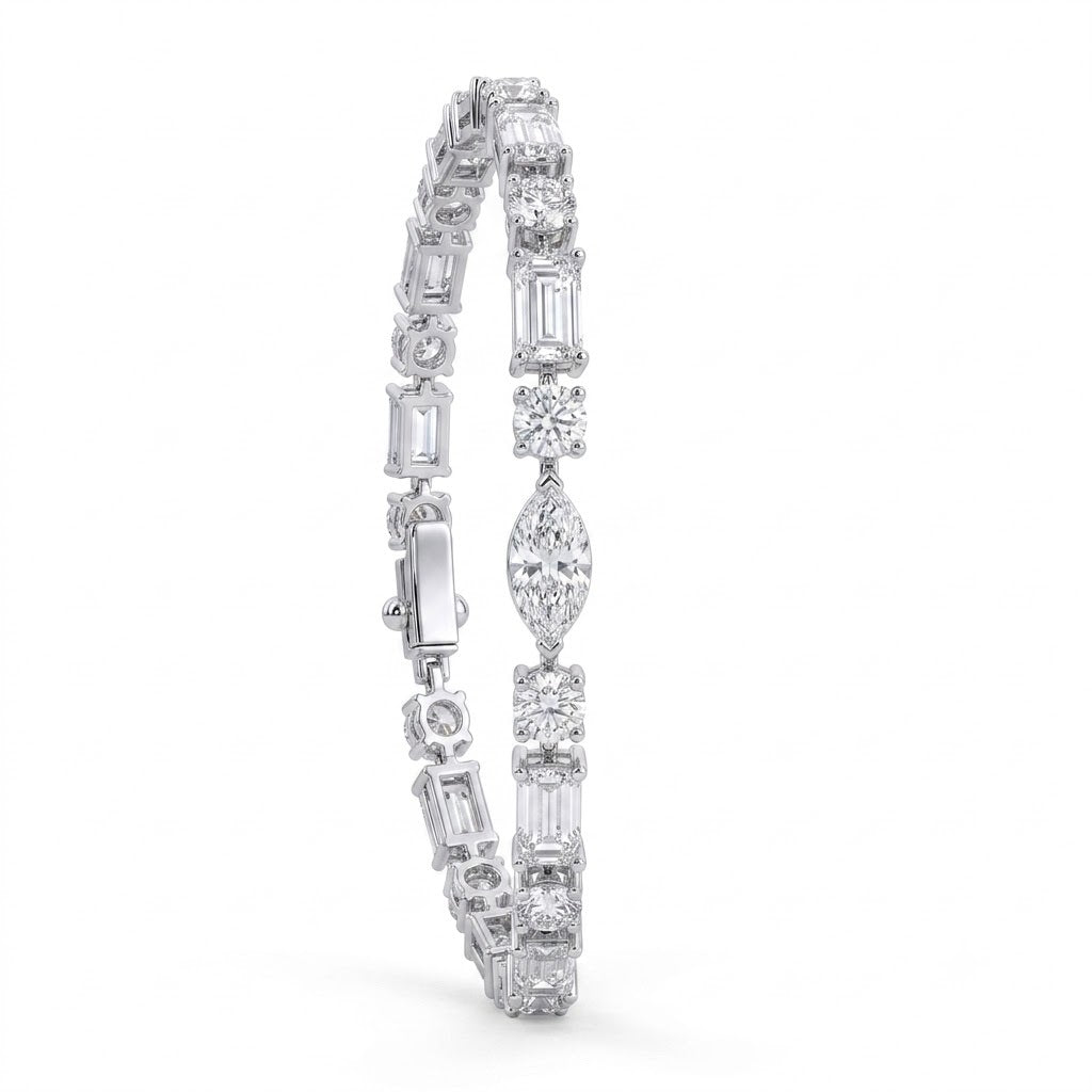 D/VS Mixed Shape Lab Diamond Tennis Bracelet In White Gold