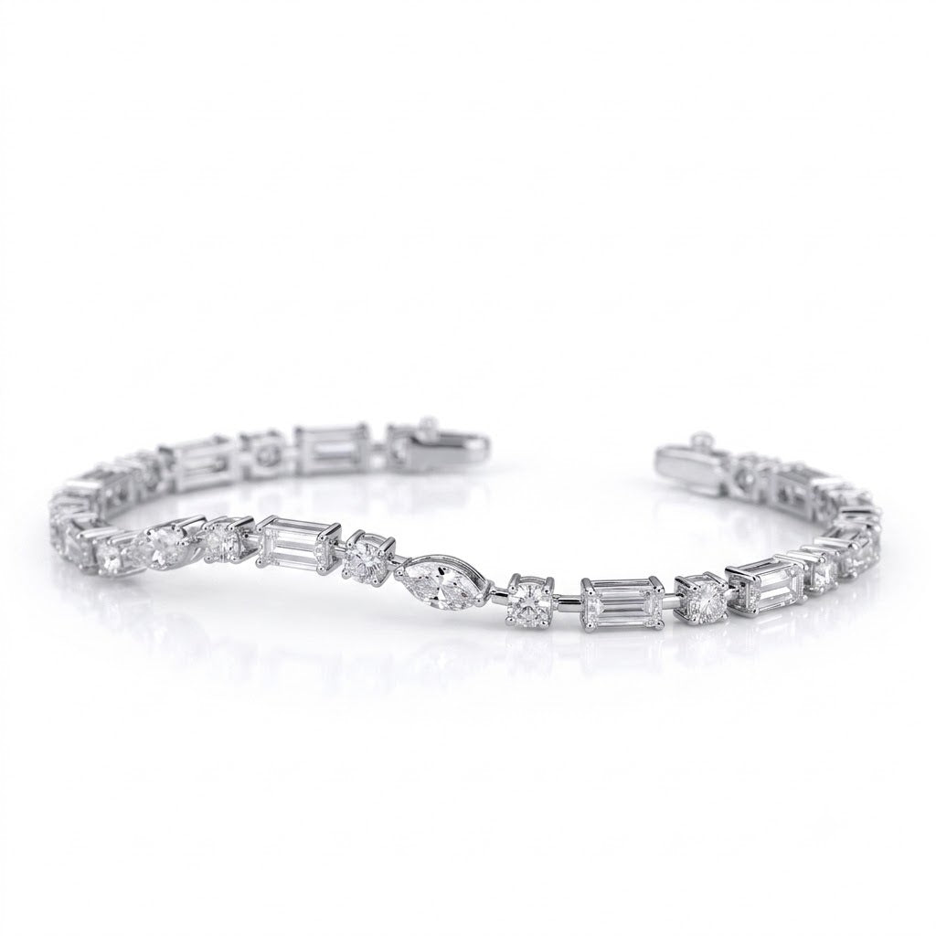 Round Diamond Tennis Bracelet - White Gold (Angle View 2)