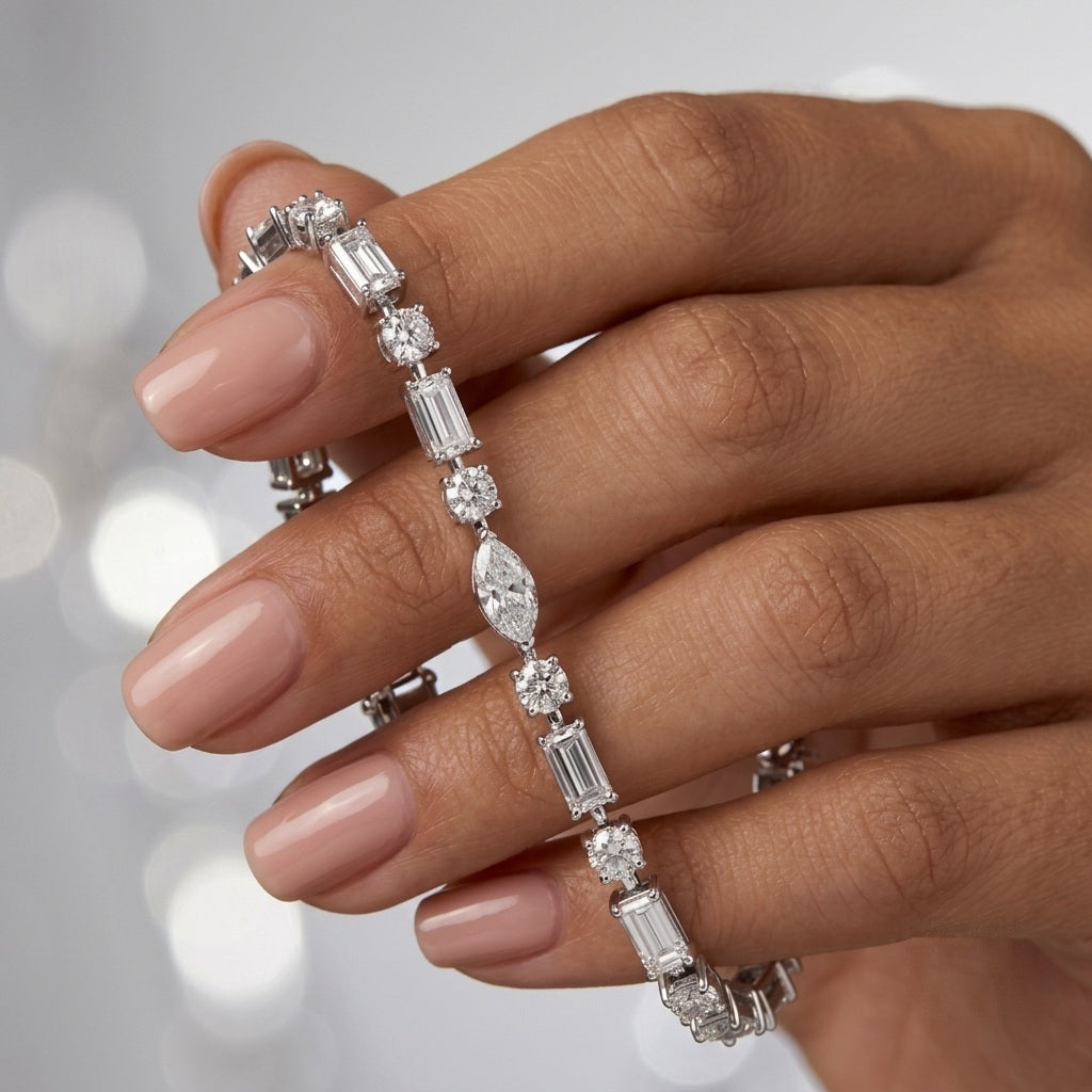 D/VS Mixed Shape Lab Diamond Tennis Bracelet In White Gold