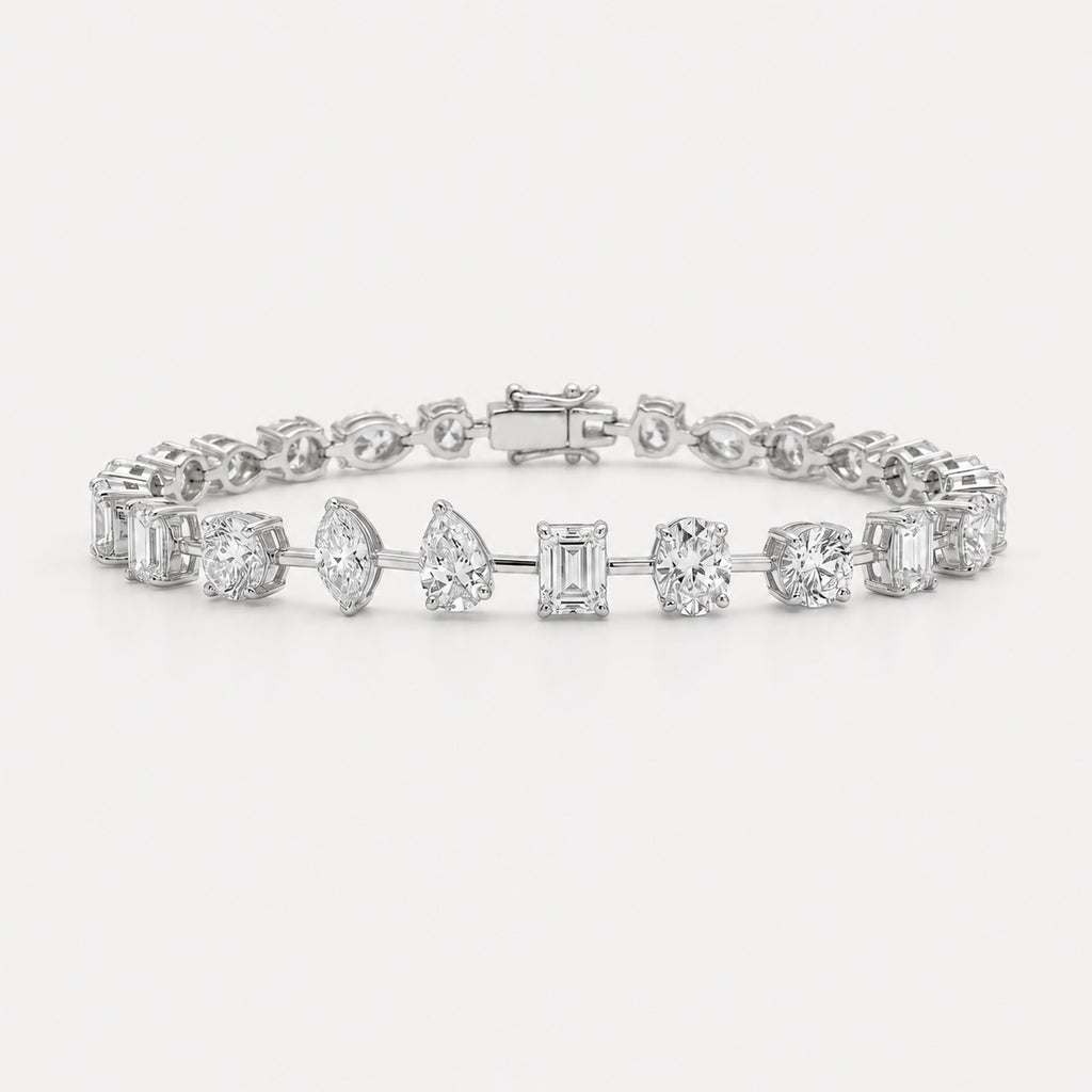 11.15Ct Multi Shape Lab Diamond Tennis Bracelet In 9k White Gold 14grams