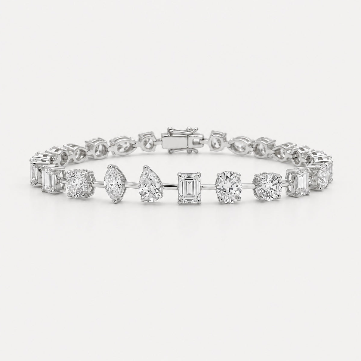 11.15Ct Multi Shape Lab Diamond Tennis Bracelet In 9k White Gold 14grams
