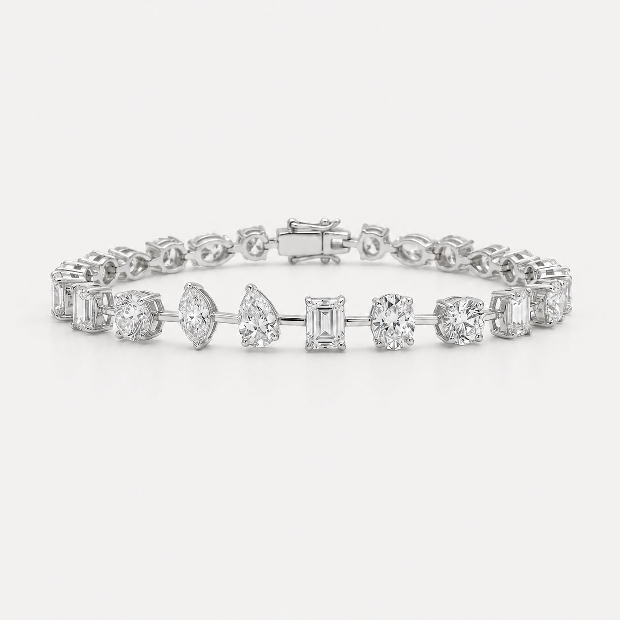 11.15Ct Multi Shape Lab Diamond Tennis Bracelet In 9k White Gold 14grams