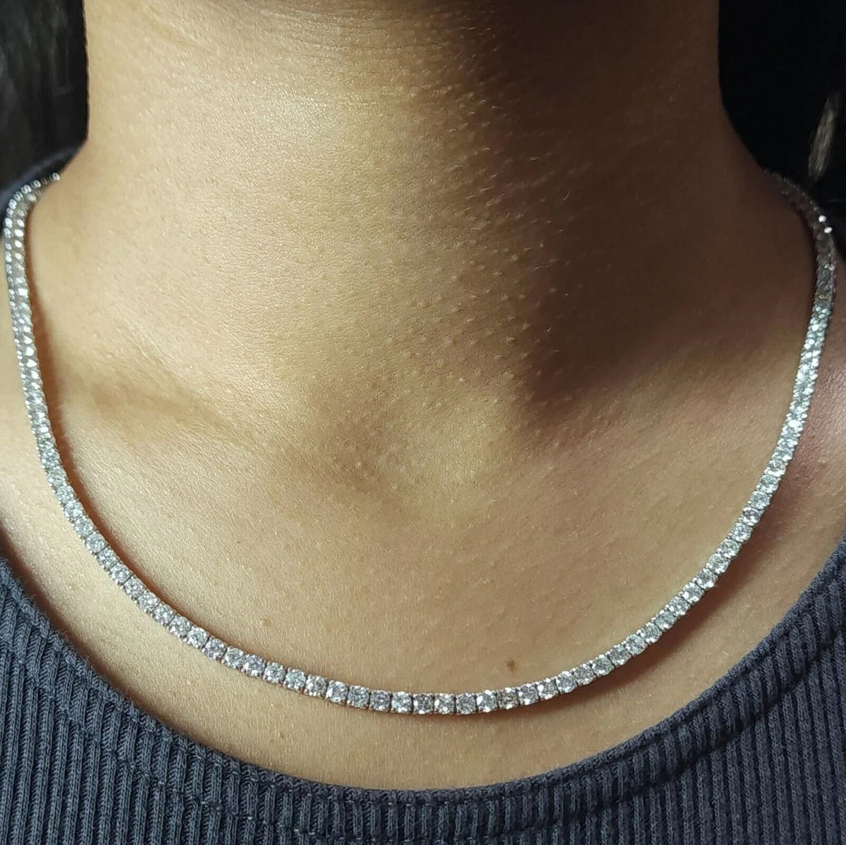 Last Piece ! Certified F/VS 5.00Ct Round Diamond Tennis Necklace in Hallmarked White Gold