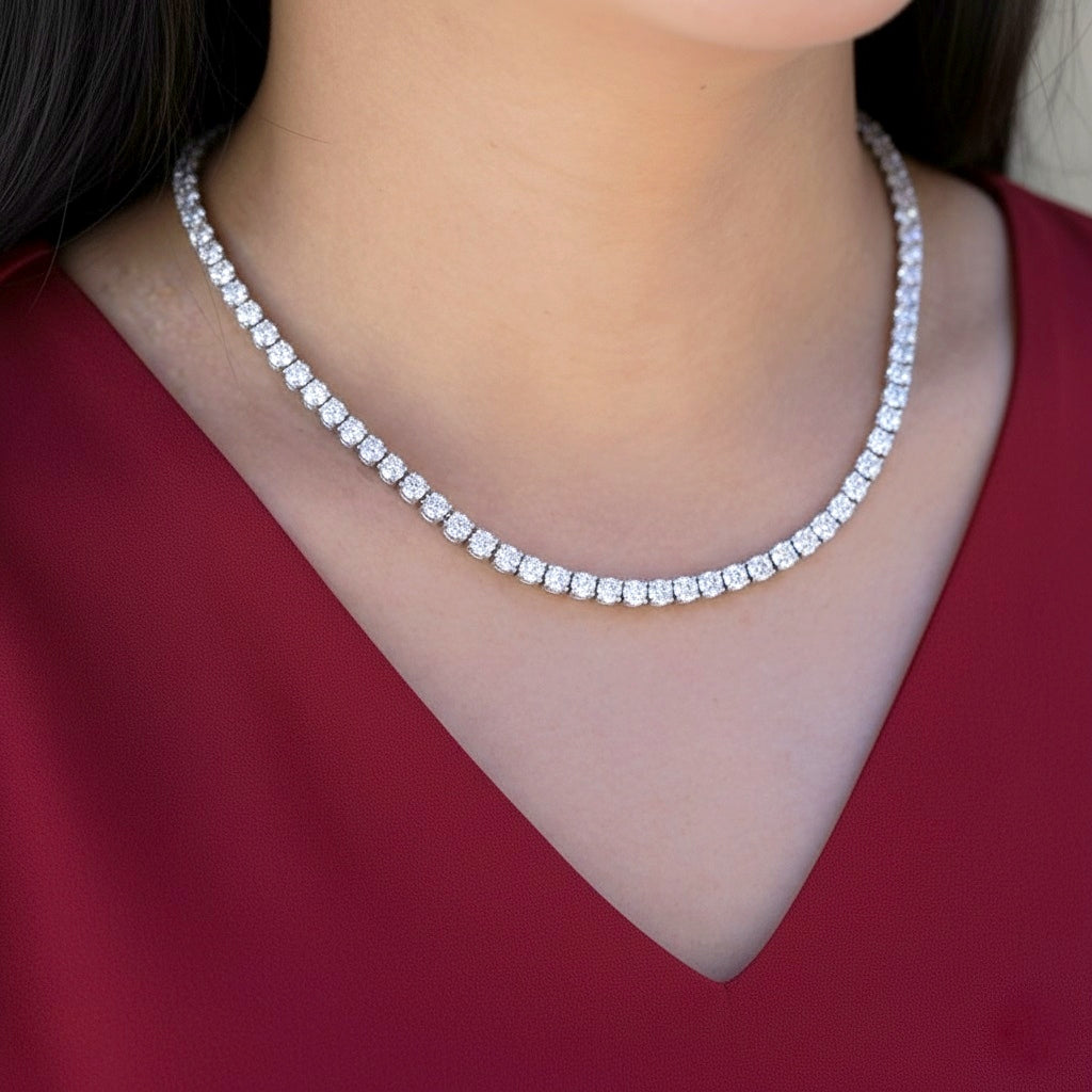 Lab Diamond Tennis Necklace 30.00ct D/VS Quality in 9K Gold