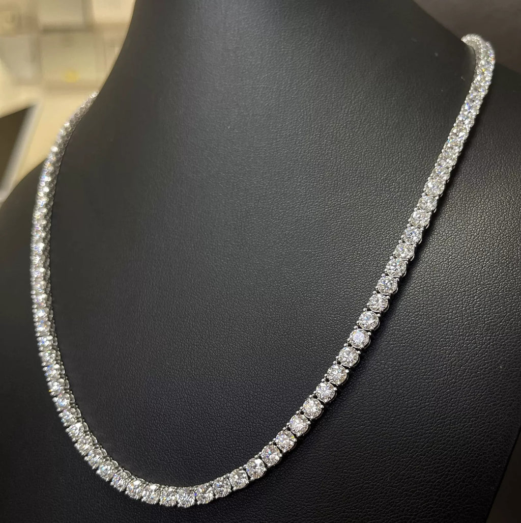 Luxury Gift ! D/VS 35.00Ct Lab Grown Round Diamond Tennis Necklace in Hallmarked 9k Gold