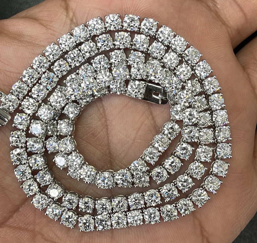 D/VS 55.00Ct Lab Round Diamond Tennis Necklace in UK Hallmarked Gold - 22inches