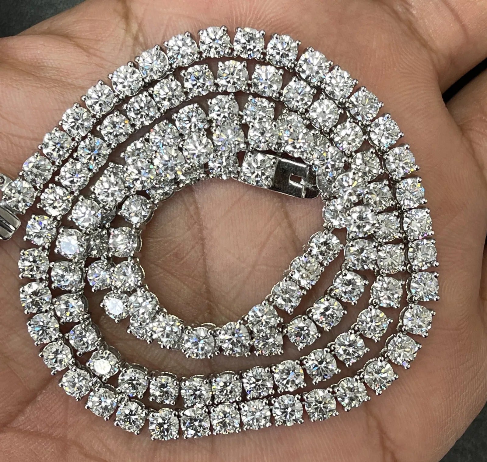 D/VS 55.00Ct Lab Round Diamond Tennis Necklace in UK Hallmarked Gold - 22inches