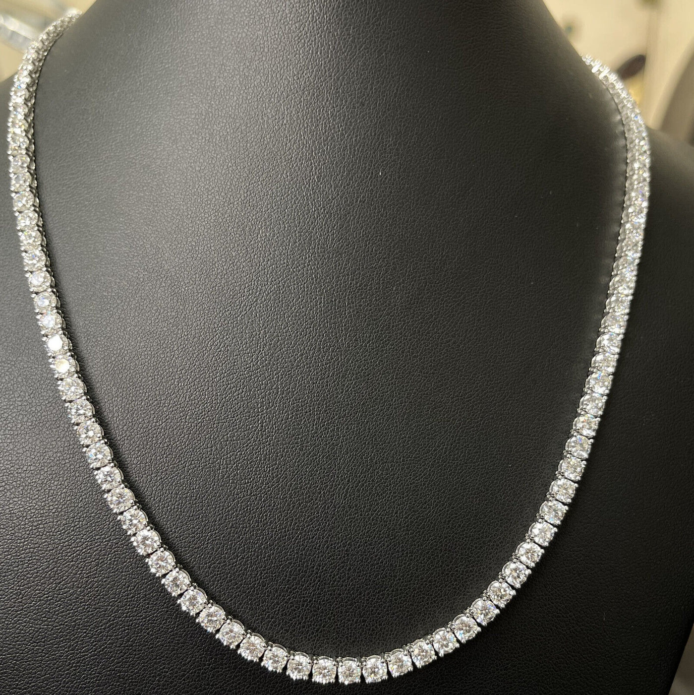 Last Piece D/VS 35.00Ct Lab Grown Round Diamond Tennis Necklace in Hallmarked 9k Gold