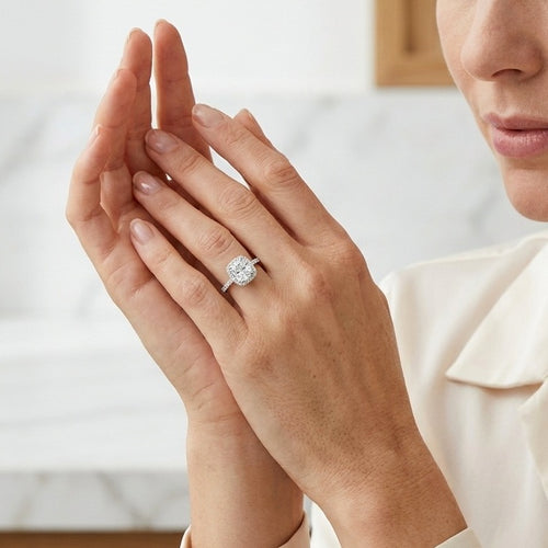 1.50CT D/VS IGI Certified Lab Grown Cushion Cut Diamond Halo Engagement Ring in Platinum