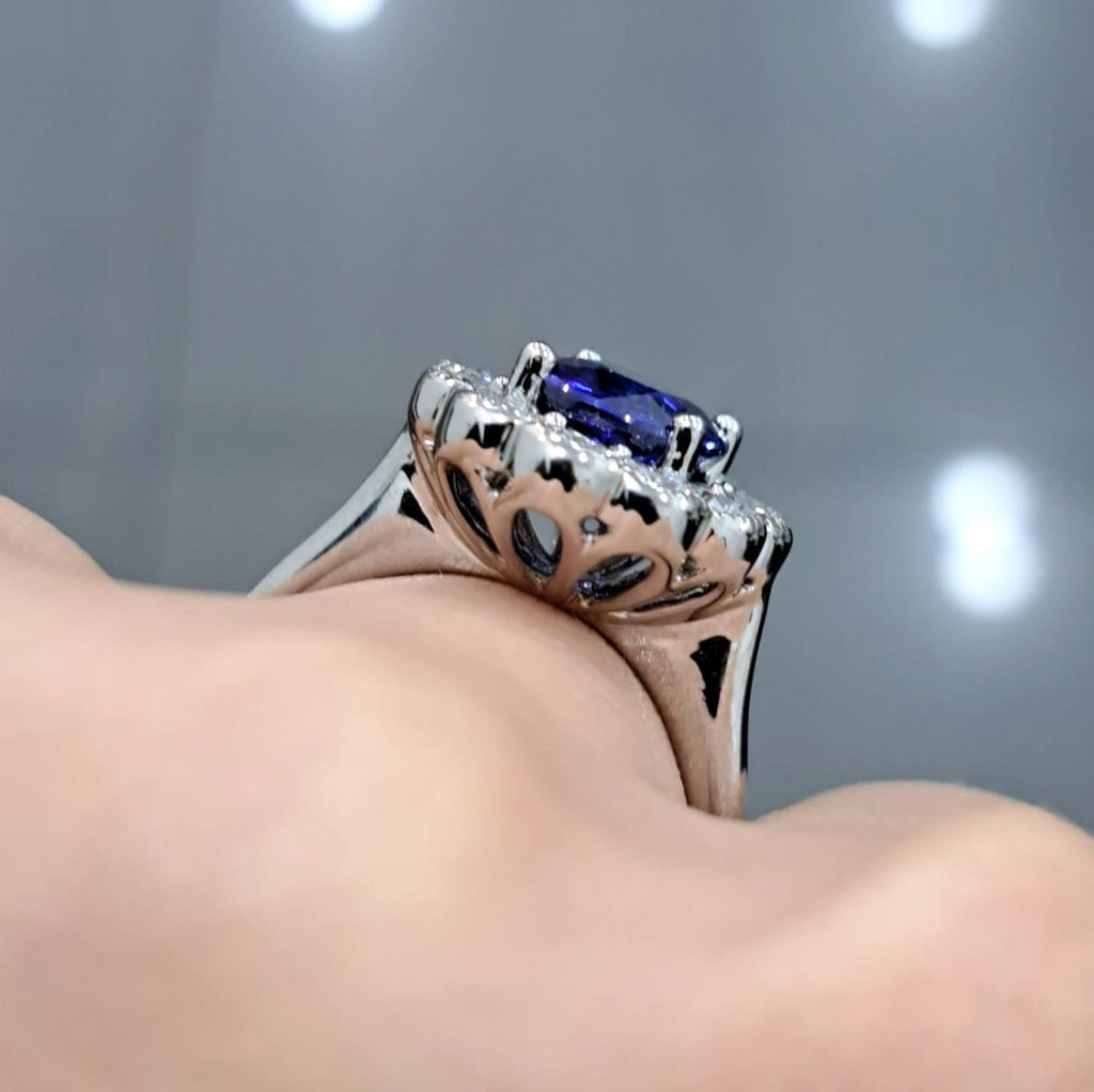 3.50ct Sapphire Oval & Diamond Cluster Engagement Ring In Gold & Platinum