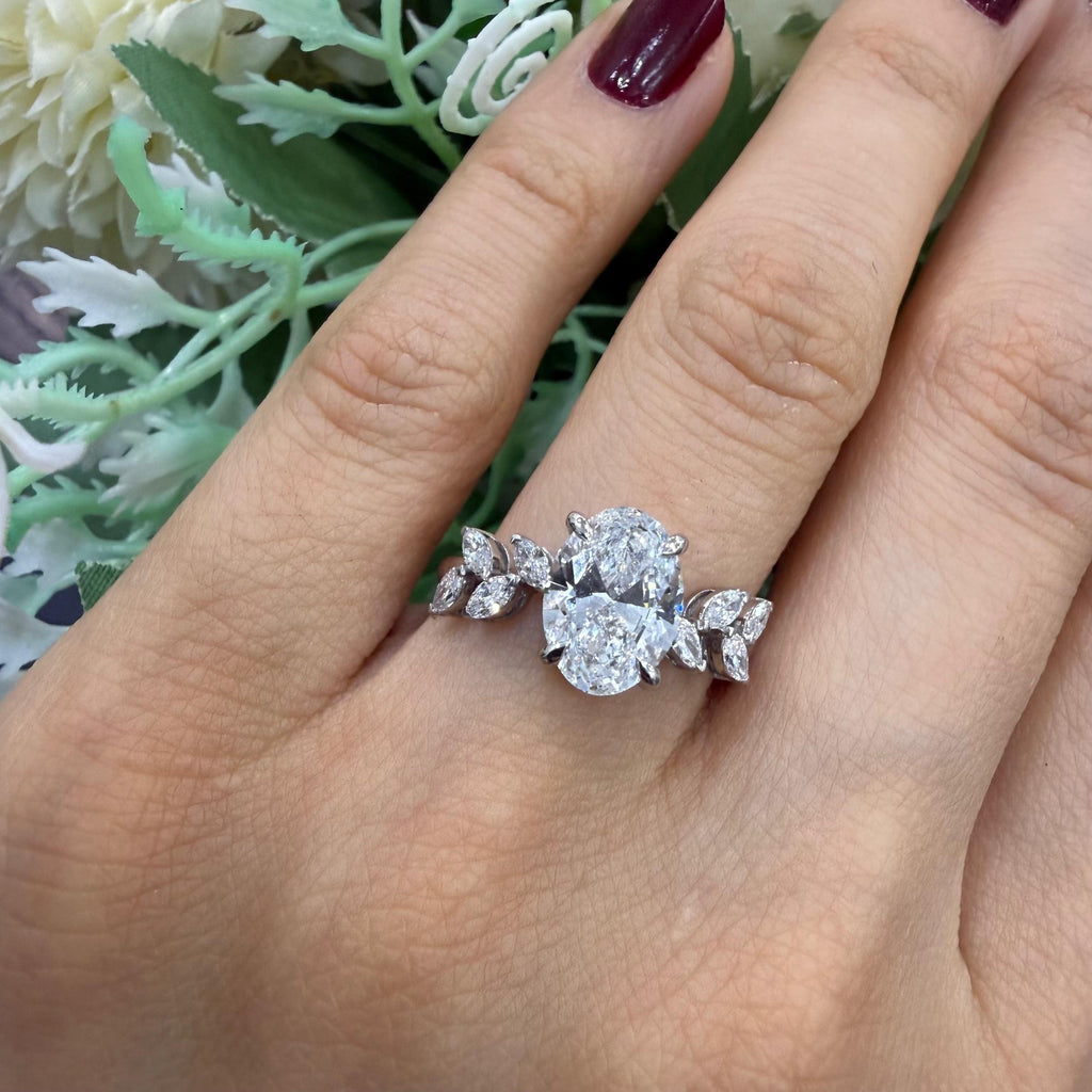 IGI 2.25ct D/VVS Oval & Side Marquise Lab Diamond Engagement Ring In Platinum