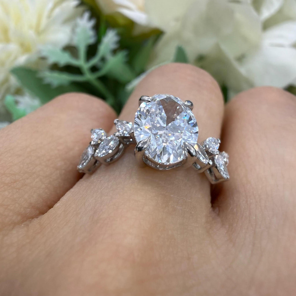 IGI 2.25ct D/VVS Oval & Side Marquise Lab Diamond Engagement Ring In Platinum