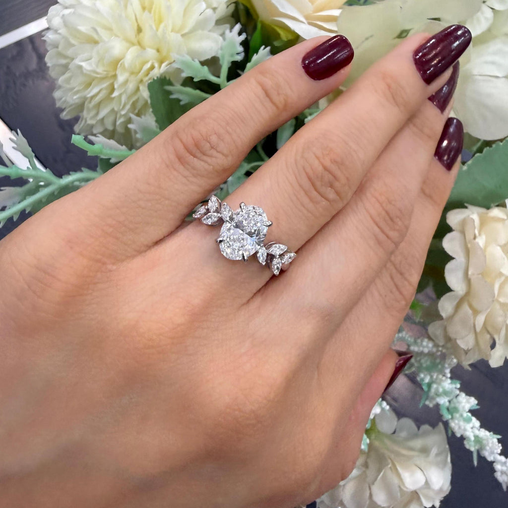 IGI 2.25ct D/VVS Oval & Side Marquise Lab Diamond Engagement Ring In Platinum