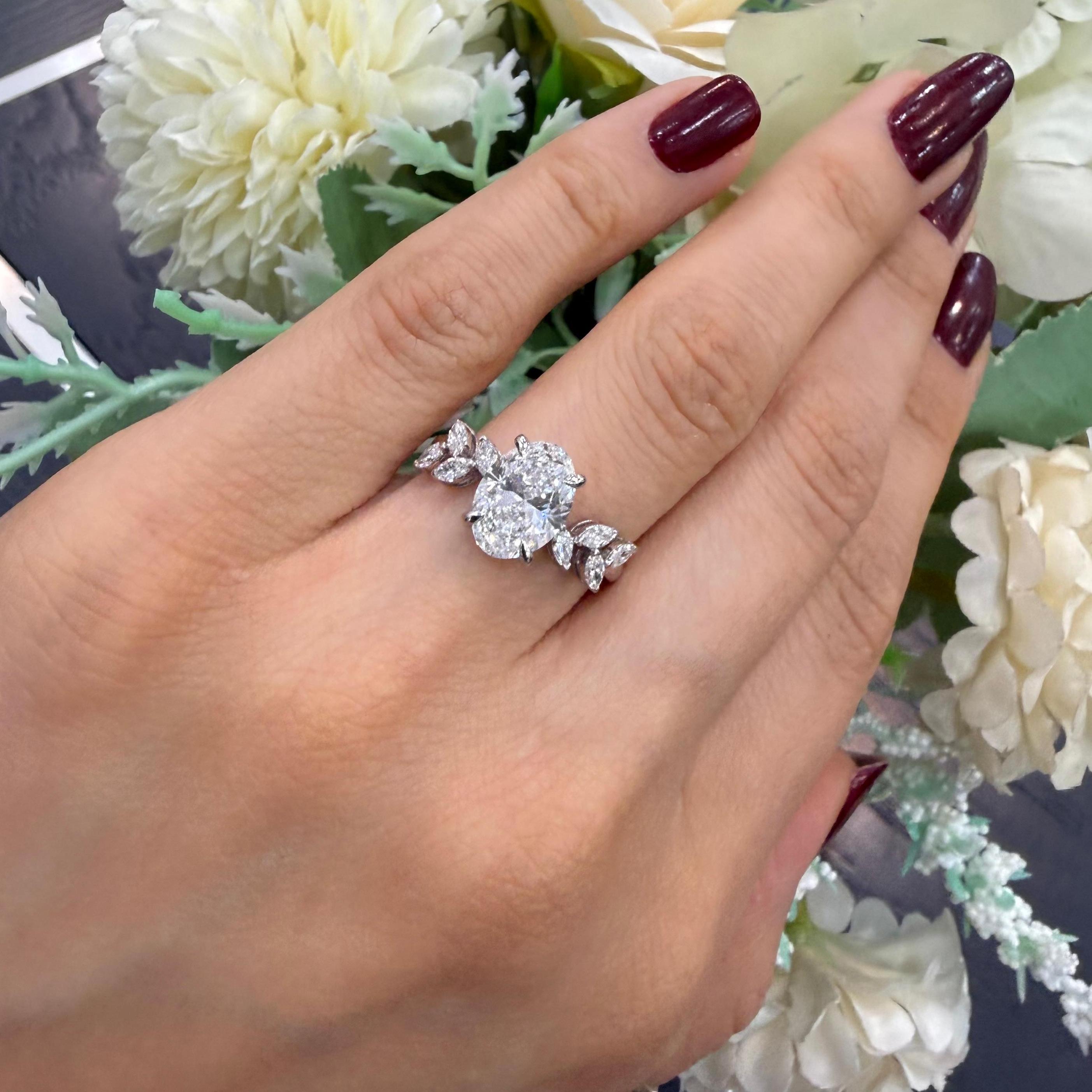IGI 2.25ct D/VVS Oval & Side Marquise Lab Diamond Engagement Ring In Platinum