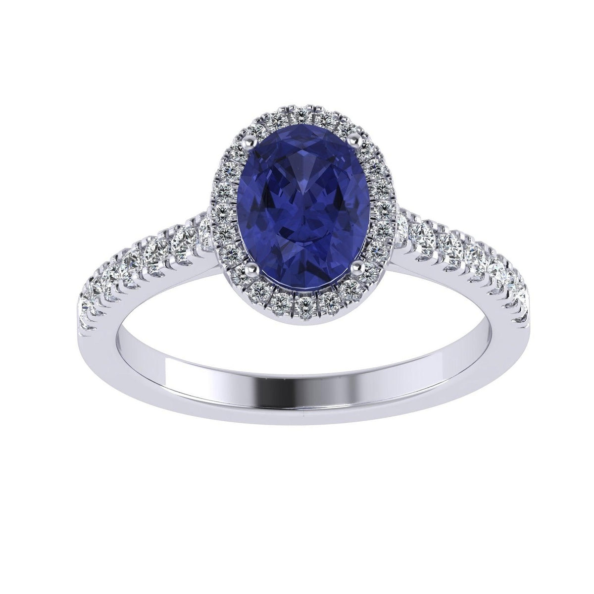 Natural Tanzanite Oval & Diamonds Women's Engagement Ring In 18k White Gold - 2.00 Carat