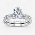 IGI Certified Oval Cut Solitaire Engagement Ring with a Matching Pavé Wedding Bezel Bridal Set in Platinum & Gold