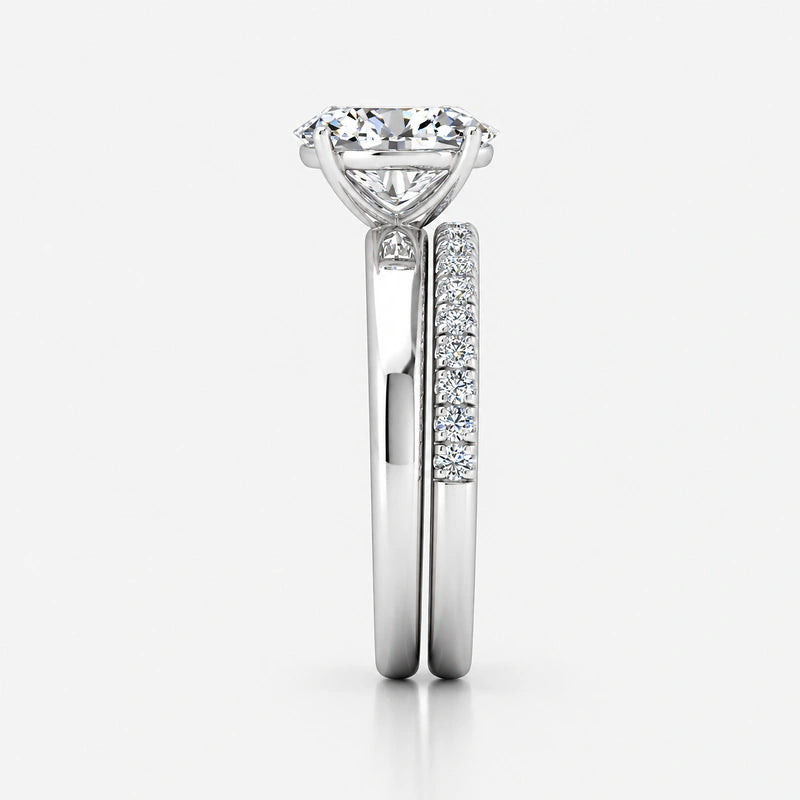 Oval Cut Solitaire Engagement Ring with a Matching Pavé Wedding Band Bridal Set in Platinum & Gold
