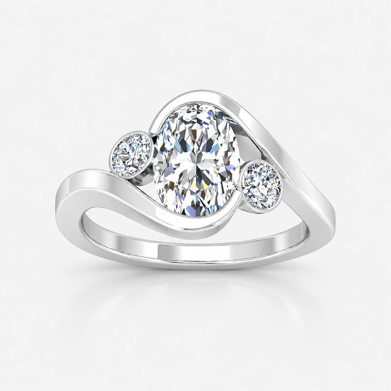 IGI Certified Oval-Cut & Round Diamond Claw and Bezel Set Engagement Ring in Platinum & Gold