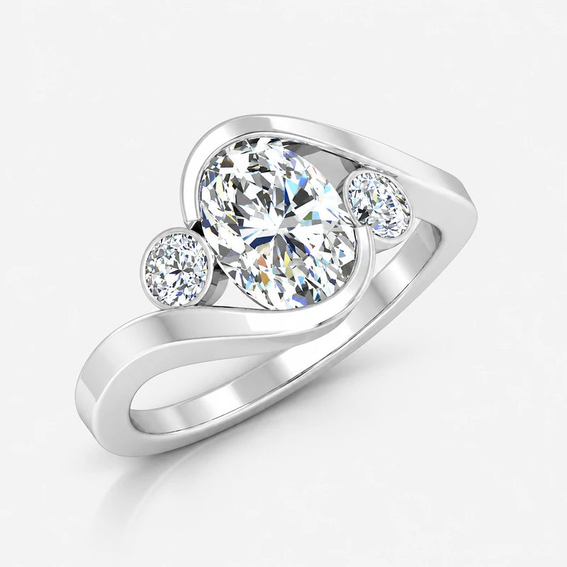 IGI Certified Oval-Cut & Round Diamond Claw and Bezel Set Engagement Ring in Platinum & Gold