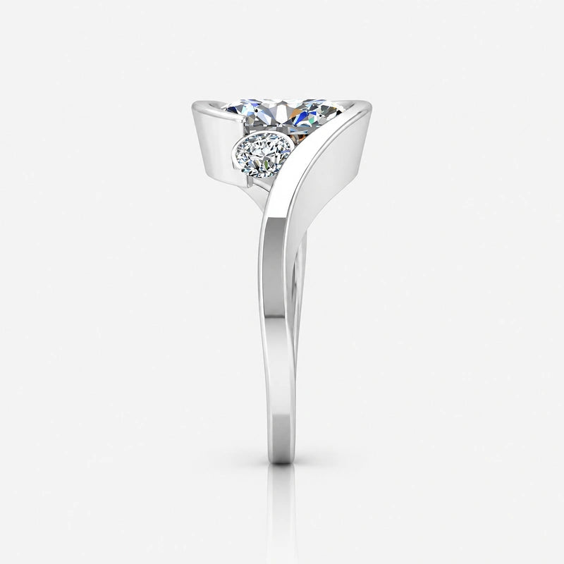 IGI Certified Oval-Cut & Round Diamond Claw and Bezel Set Engagement Ring in Platinum & Gold