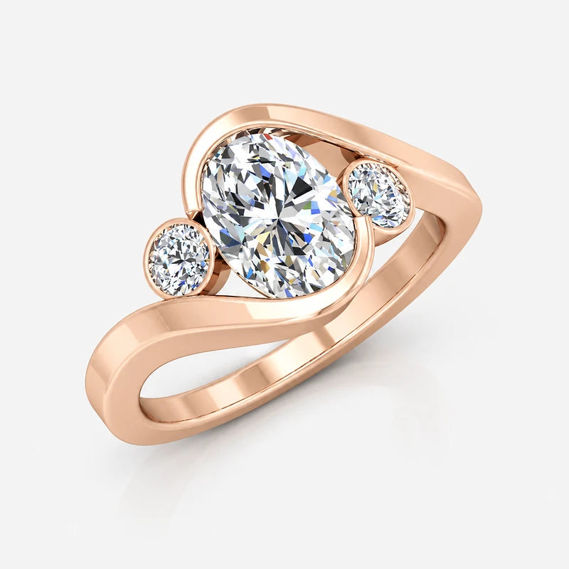 IGI Certified Oval-Cut & Round Diamond Claw and Bezel Set Engagement Ring in Platinum & Gold