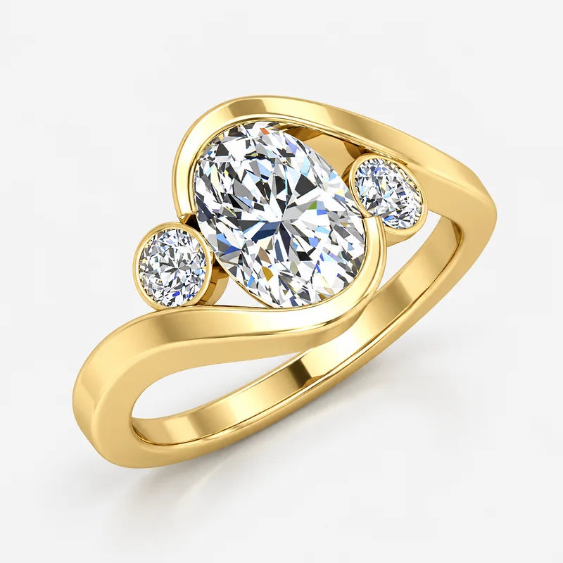 IGI Certified Oval-Cut & Round Diamond Claw and Bezel Set Engagement Ring in Platinum & Gold