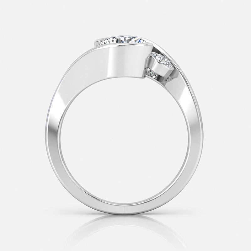 IGI Certified Oval-Cut & Round Diamond Claw and Bezel Set Engagement Ring in Platinum & Gold