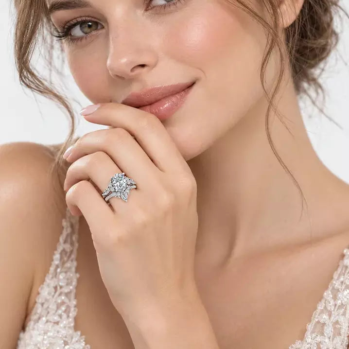 IGI Certified Oval Cut & Marquise Diamond Engagement Ring with Matching Pavé Designer Wedding Band in Platinum & Gold